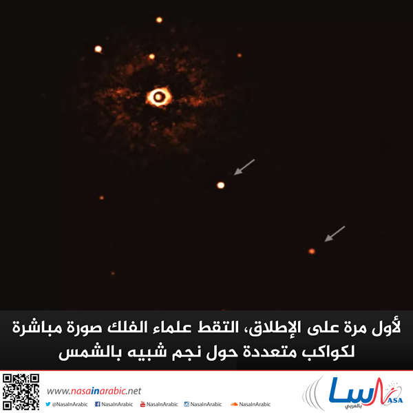 تظهر هذه الصورة الكوكبان العملاقان في نظام TYC 8998-760-1 كنقطتين ساطعتين في المركز (TYC 8998-760-1b) والجهة اليمنى السفلى (TYC 8998-760-1c). تظهر في الصورة أيضاً نقاط مضيئة أخرى، وهي عبارة عن نجوم في الخلفية. من خلال التقاط صور مختلفة في أوقات مختلفة، تمكن الفريق من تمييز الكواكب وسط نجوم الخلفية. التُقطت الصورة عن طريق حجب ضوء النجم الشاب الشبيه بالشمس باستخدام مرسال إكليل، ما يسمح باكتشاف الكواكب الخافتة. السطوع والظلام الظاهر في صورة النجم هي آثار بصرية. (حقوق الصورة: ESO / Bohn et al.)