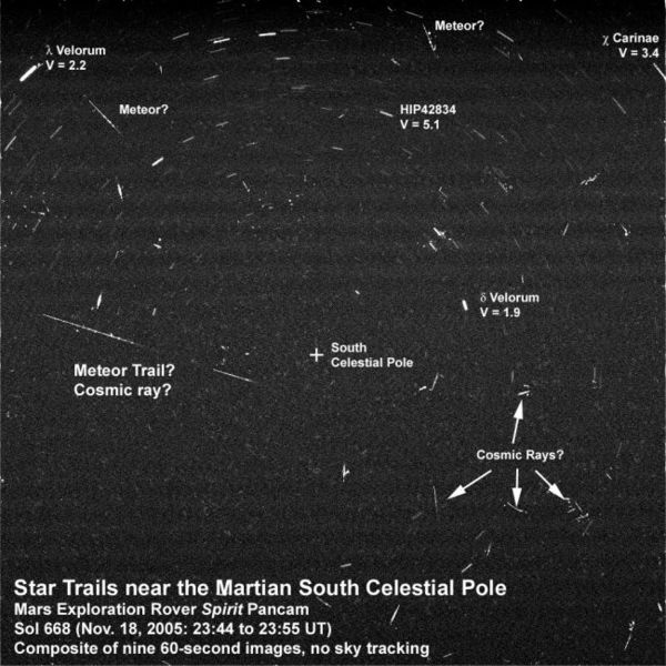 صورة: صورة سماء ليلية التقطت بواسطة المركبة الفضائية "سبيريت" سنة 2005 تشير إلى ظهور نجوم و سمات أخرى. حقوق الصورة: (NASA/JPL-Caltech/Cornell/Texas A&M/SSI)