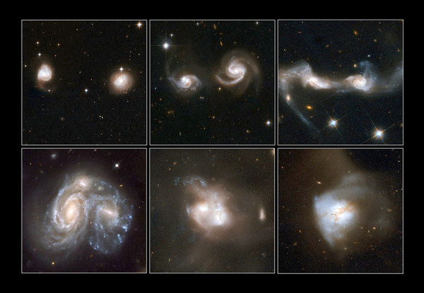 تُظهر الصور أمثلة على المجرات المندمجة. Credit: NASA, ESA, the Hubble Heritage Team (STScI/AURA)-ESA/Hubble Collaboration and A. Evans (University of Virginia, Charlottesville/NRAO/Stony Brook University), K. Noll (STScI),
