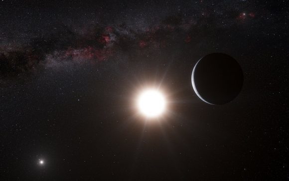 رسم تخيلي للكوكب الخارجي الشبيه بالأرض في مدار حول ألف القنطور ب الذي اكتشفه المرصد الأوروبي الجنوبي في 17 تشرين الأول/أكتوبر من عام 2012. المصدر: ESO