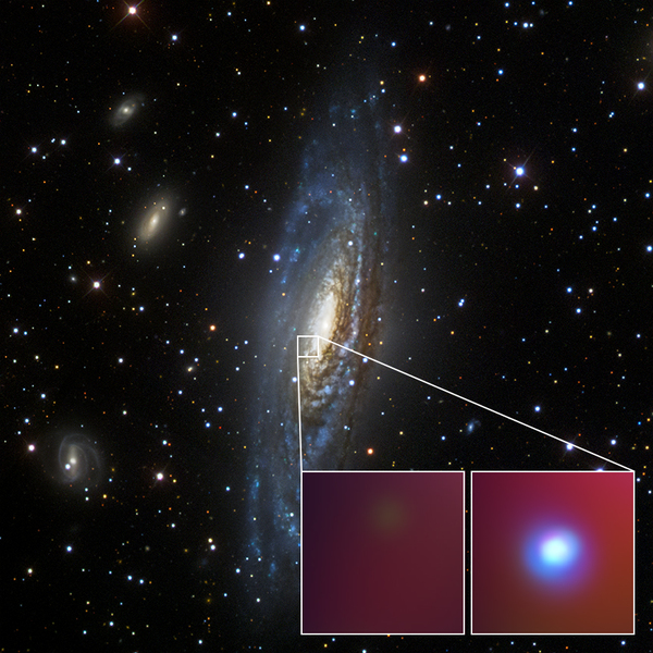 تُظهِر هذه الصورة بالضوء المرئي والتي التقطها مستطلع السماء الرقمي السريع "Sloan Digital Sky Survey" مركزَ المجرّة الحلزونية "NGC 7331" حيث رصد العلماء المستعر الأعظم غير الاعتيادي المعروف بـ "SN 2014C". حقوق الصورة: صور الأشعة السينية: NASA/CXC/CIERA/R.Margutti، الصورة البصرية: SDSS.