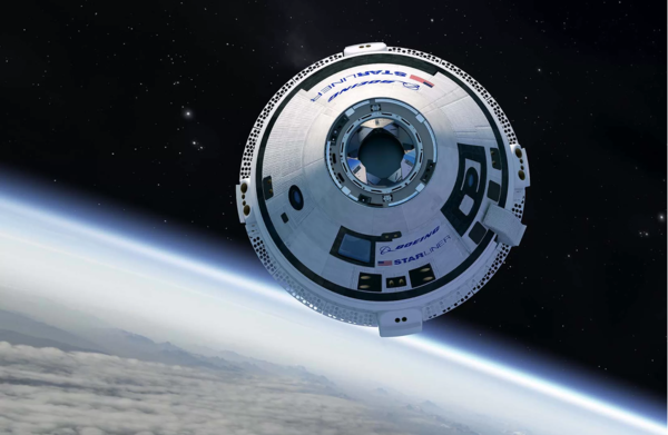 مركبة ستارلاينر CST-100 المأهولة في رحلتها التجريبية الأولى الى محطة الفضاء الدولية في شهر اذار 2019 حقوق الصورة: Boeing