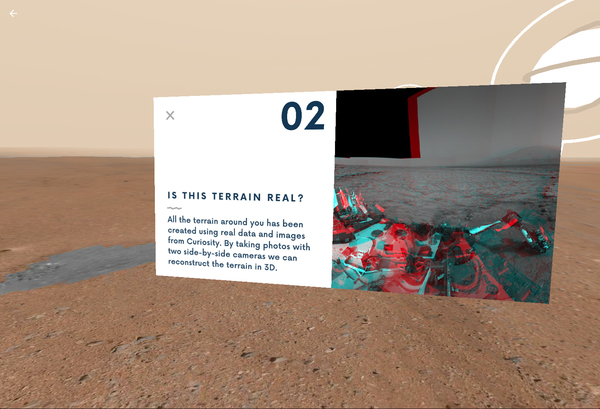 يسمح النقر على الكرات العائمة في (Access Mars) للمستخدمين برؤية الصور الفعلية التي التقطتها المركبة كيوريوستي، التي سمحت للعلماء باكتشافات جديدة. (Credits: NASA/JPL-Caltech)