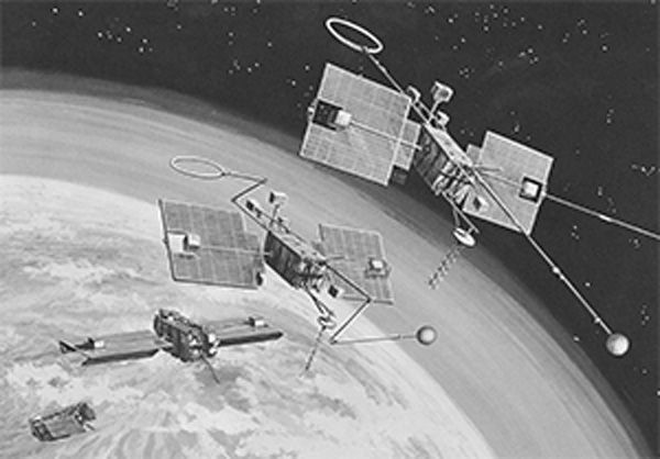 رسم توضيحي لخطوات نشر قمر المرصد الجيوفيزيائي 1 التابع لناسا، الذي أُطلِق عام 1964. حقوق الصورة: ناسا
