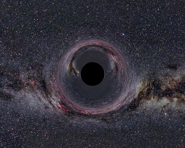 محاكاة الثقب الأسود مع درب التبانة في الخلفية – حقوق الصورة: Ute Kraus, Space Time Travel