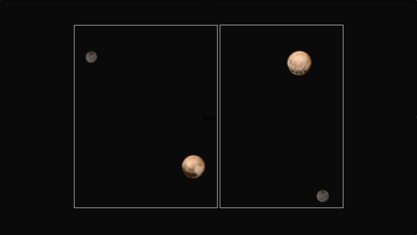 صور ملوَنة من نيو هورايزنز، تبينُ وجهان مختلفان للكوكب القزم (dwarf planet) بلوتو، حيثُ تُظهرُ الأولى سلسلة من البقع المثيرة للاهتمام على طول خط استواء الكوكب، يفصلها عن بعضها مسافات متساوية.