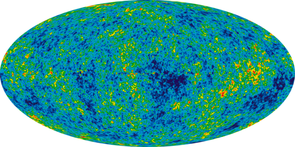 تقلبات درجة الحرارة في إشعاع الخلفية الكونية الميكروي من بيانات Wilkinson Microwave Anisotropy Probe، حقوق الصورة: NASA.