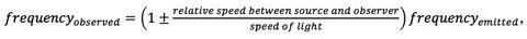 التردد (المرصود) = (1 "±" (السرعة النسبية بين المصدر والراصد/سرعة الضوء))التردد المنبعث.