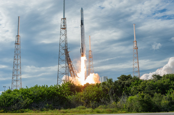 إنطلاق صاروخ فالكون 9 حاملاً على متنه مركبة الشحن دراغون CRS-18 من محطة كيب كانافيرال للقوات الجوية في فلوريدا في 25 يوليو/تموز 2019 لتوصيل الإمدادات إلى محطة الفضاء الدولية.  حقوق الصورة: NASA/Tony Gray and Kenny Allen