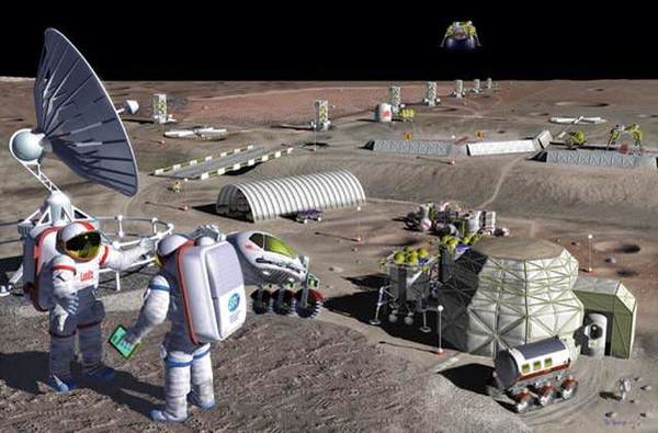 سيسهل بناء مستعمرة على سطح القمر إذا ما استطاع رواد الفضاء الحصول على مواد محلية لعمليات البناء وكل المقومات الداعمة للحياة بصورة عامة .credit: NASA/Pat ROWLINGS 