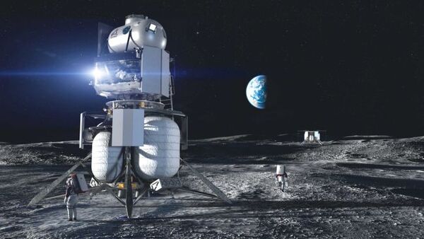 يتضمن هذا التصور لمركبة الهبوط القمرية لأرتميس الذي صممه فريق بلو أوريجن الوطني أنظمة طورها الزملاء في الفريق Lockheed Martin وNorthrop Grumman وDraper. حقوق الصورة: Blue Origin