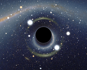 من الممكن فهم الثقوب السوداء باستخدام المعلومات. (محاكاة بصرية لثقب أسود بواسطة آلين ريزويلو Alain Riazuelo.)