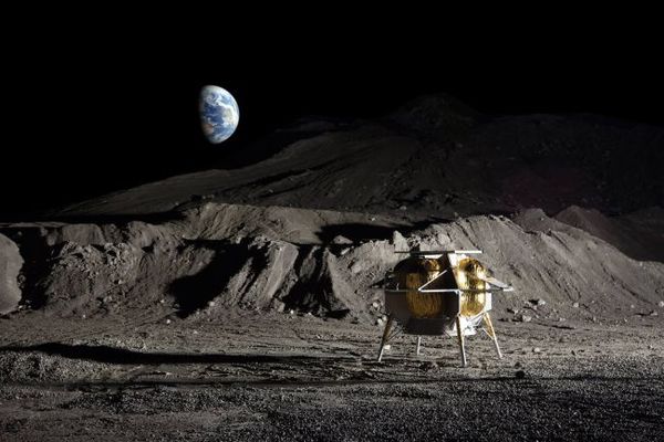 رسم إيضاحي فني لمركبة أستروبوتيك القمرية على سطح القمر.  حقوق الصورة: Astrobotic